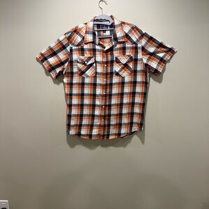 Men's Plaid Short Sleeve Shirt - Orange, Black, White